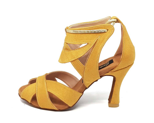Esmeralda 14115-64-T06 gelbe Tanzschuhe, offene Spitze mit mehreren Riemen und Fersenreißverschluss, ideal zum Tanzen.